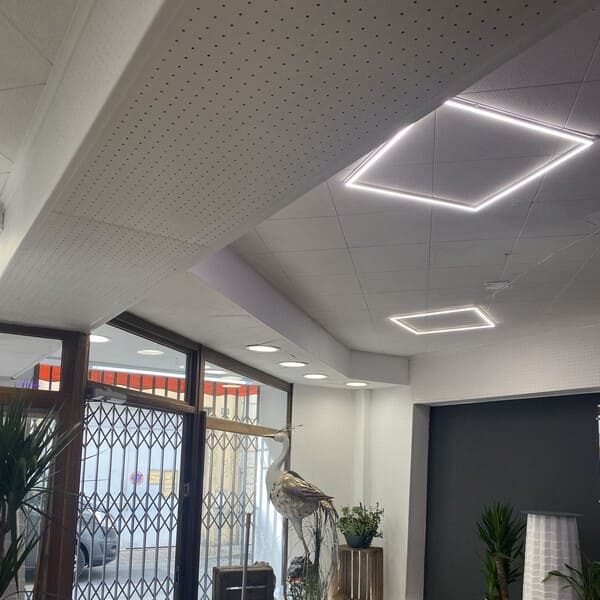 Pose de luminaires modernes au plafond d’un magasin à Le Grand Lemps, Voiron ou Saint-Étienne-de-Saint-Geoirs